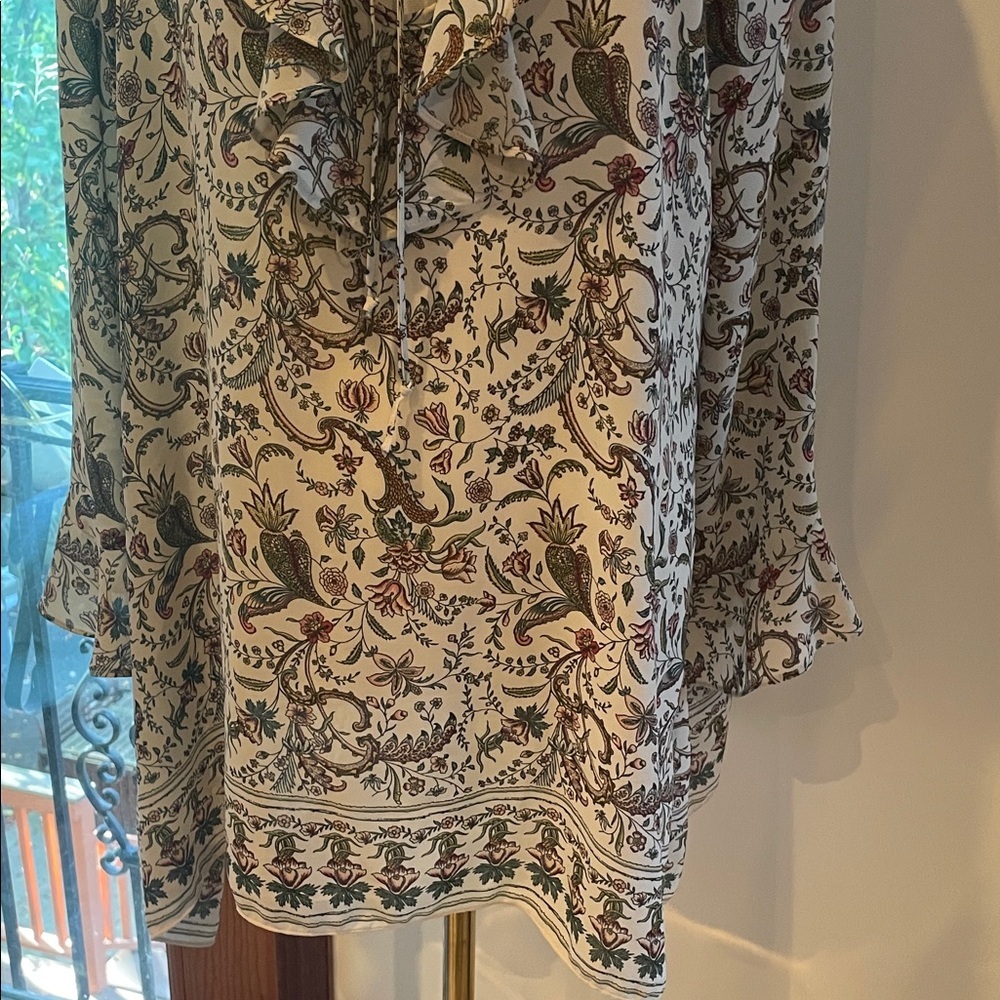 Max Studio Cream and Brown Floral Blouse Large EUC - Picture 7 of 9
